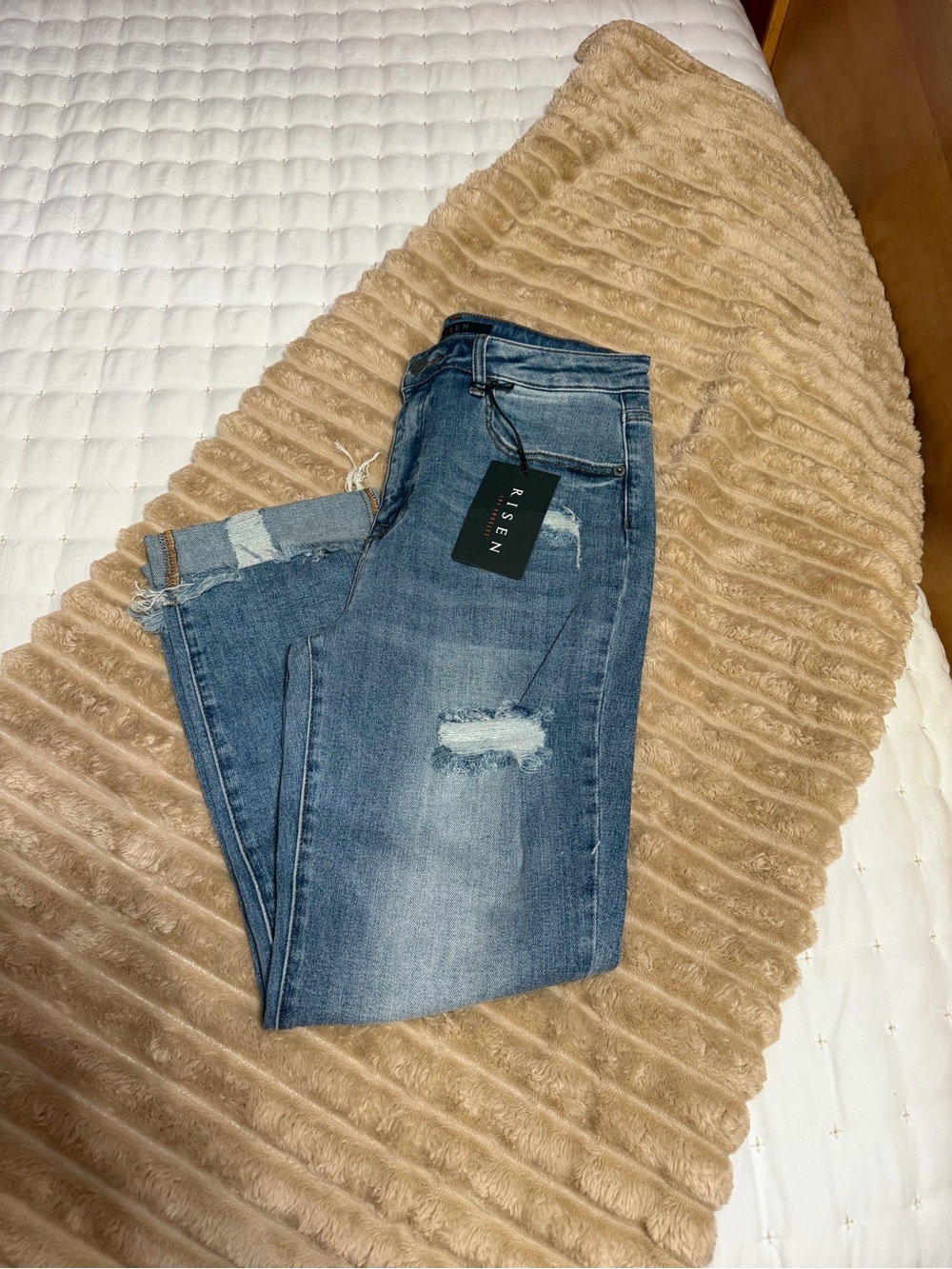 RISEN Women's Cropped Distressed Ankle Jeans — Blue